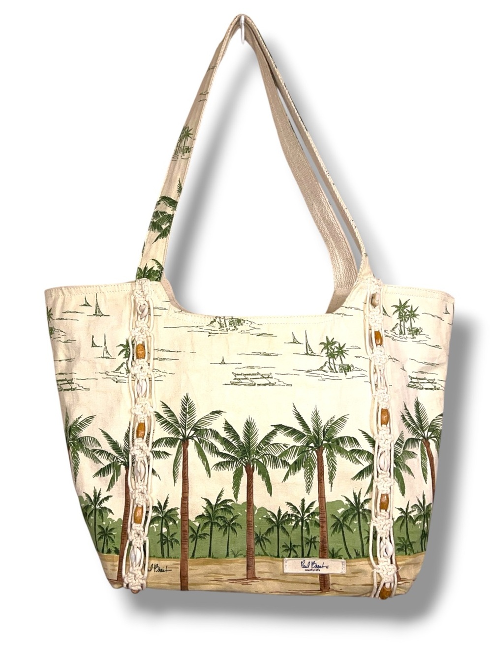 Paul Brent Tropical Tote Bag Travel Beach Tropical Green Beige Canvas Vacation